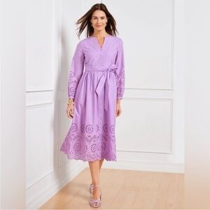 Talbots Petite Wisteria Purple Eyelet Fit & Flare
Cotton Midi Shirtdress -